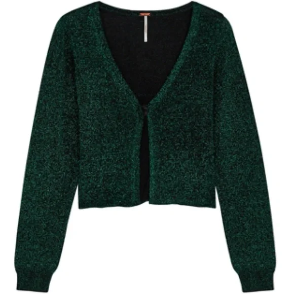 SOLD Free People Alpine Green Glitter Metallic Cardigan‎ Womens Size XL Y2K - Picture 15 of 15